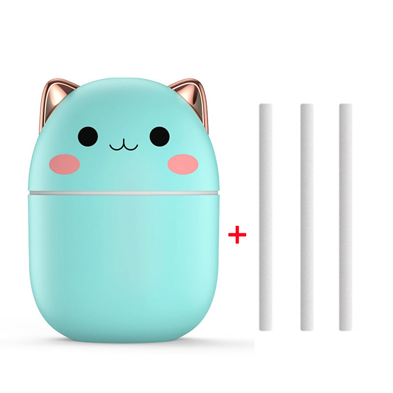 Humidificador de aire con diseño de gato, ultra silencioso, USB, purificador de aire con LED