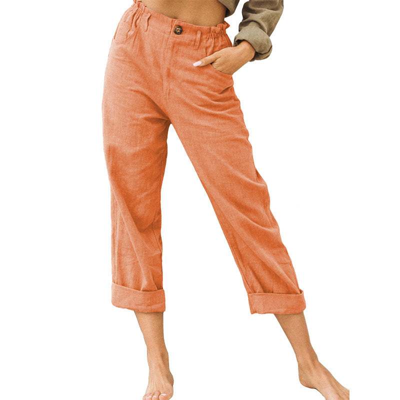 Pantalón Recto de Algodón y Lino | Cintura Alta Estilo Casual Elegante