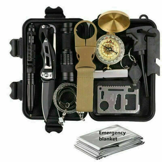 Kit de supervivencia de camping 4 en 1 para exteriores, equipo táctico para acampar, SOS