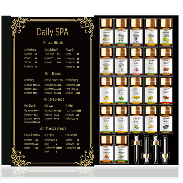 Set de Spa con 22 piezas de Aceites Esenciales Naturales, Lujo y Bienestar para tus masajes