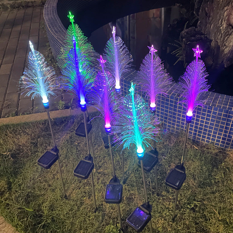 Luz solar de Navidad con pentagrama de fibra óptica para exteriores, arbolitos de luces de fibra óptica muy luminosos