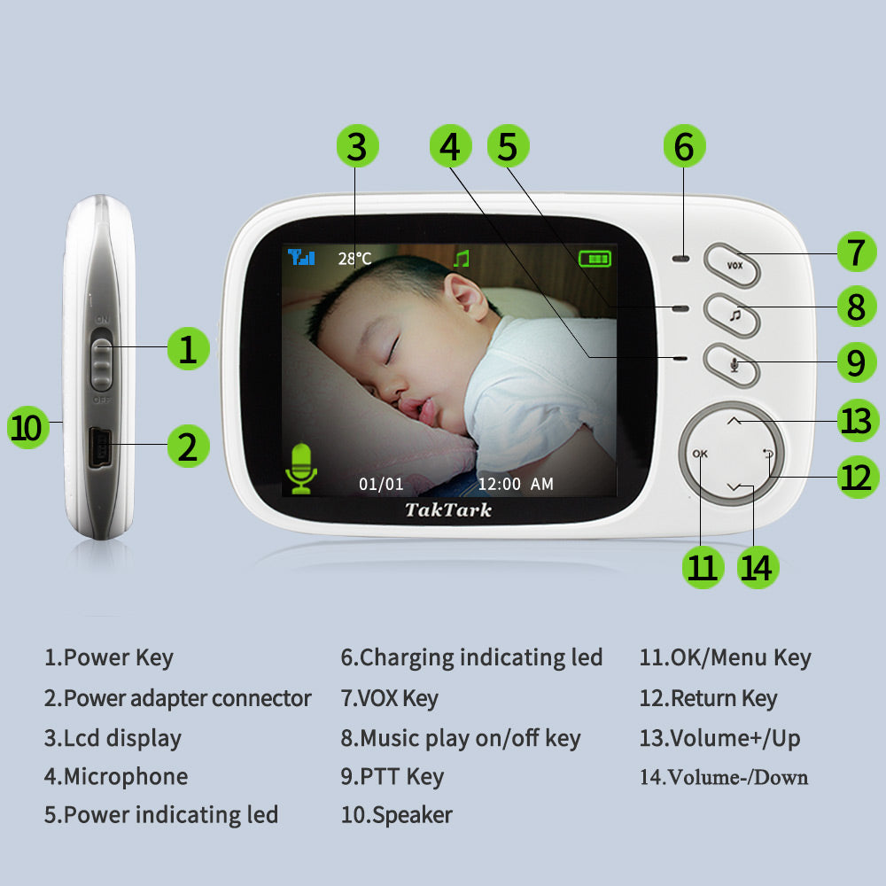 Dispositivo digital para el cuidado del bebé de 3,2 pulgadas con monitor para ver y oir