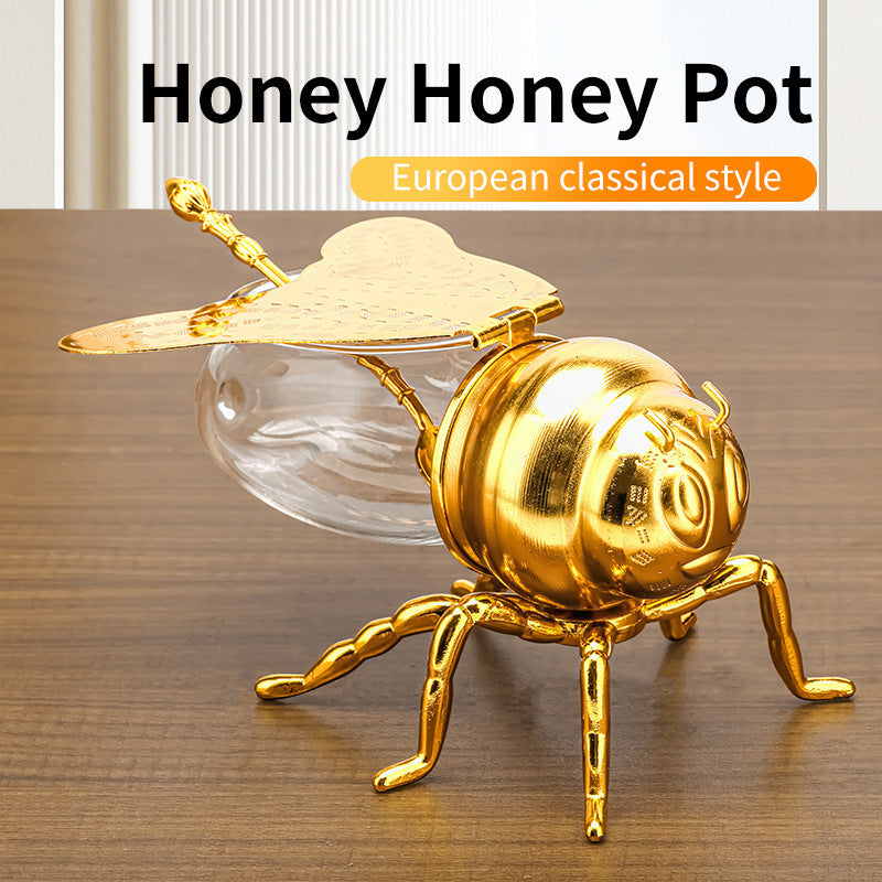 Tarro de miel con forma de abeja y cuchara, versátil y novedoso, ideal para condimentos, aceite