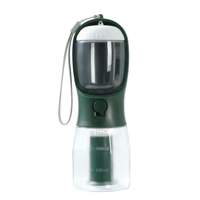 Botella Multifuncional para Mascotas 3 en 1,  Vaso Portátil – Agua, Comida y Bolsas en un Solo Click