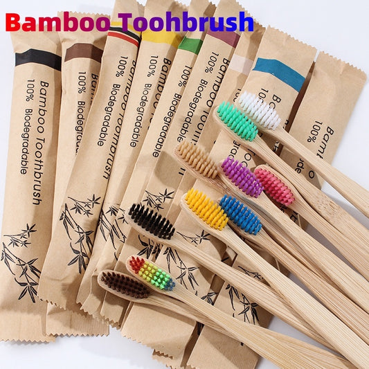 Set de 10 Cepillos de Dientes de Bambú Ecológicos con Cerdas Suaves de Carbón
