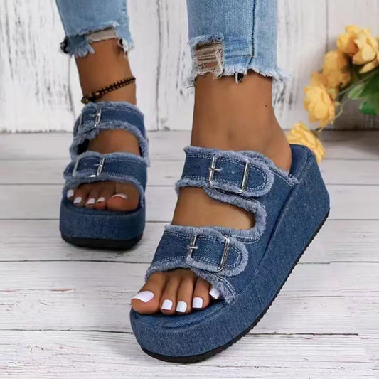 Sandalias de mezclilla de moda para verano, con plataforma de 5 cm, zapatillas