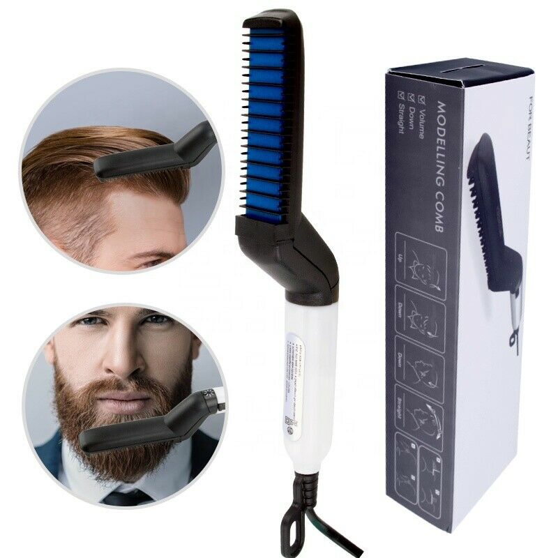 Alisador de pelo para hombres, peine multifuncional, cepillo eléctrico para rizar, cepillo de pelo profesional, alisador de barba, rizador de pelo