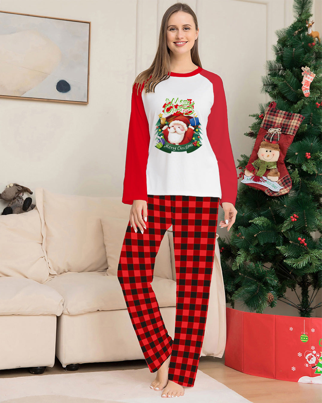 Pijama navideño  para padres e hijos, camisetas de manga larga, pantalones a cuadros, pijamas a juego para la familia