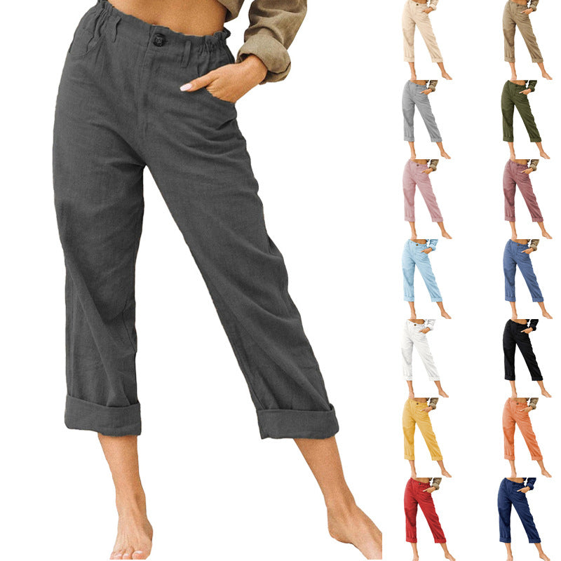 Pantalón Recto de Algodón y Lino | Cintura Alta Estilo Casual Elegante