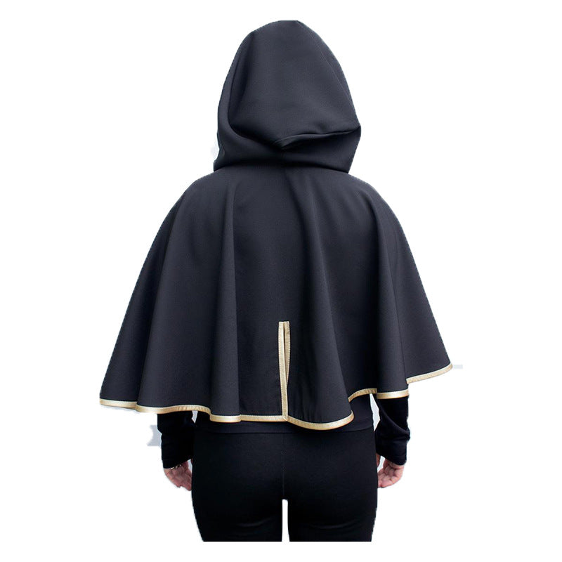 Capa Halloween Anime Ropa Disfraz para mujer Adulta, Capa negra con dorados corta  y detalles