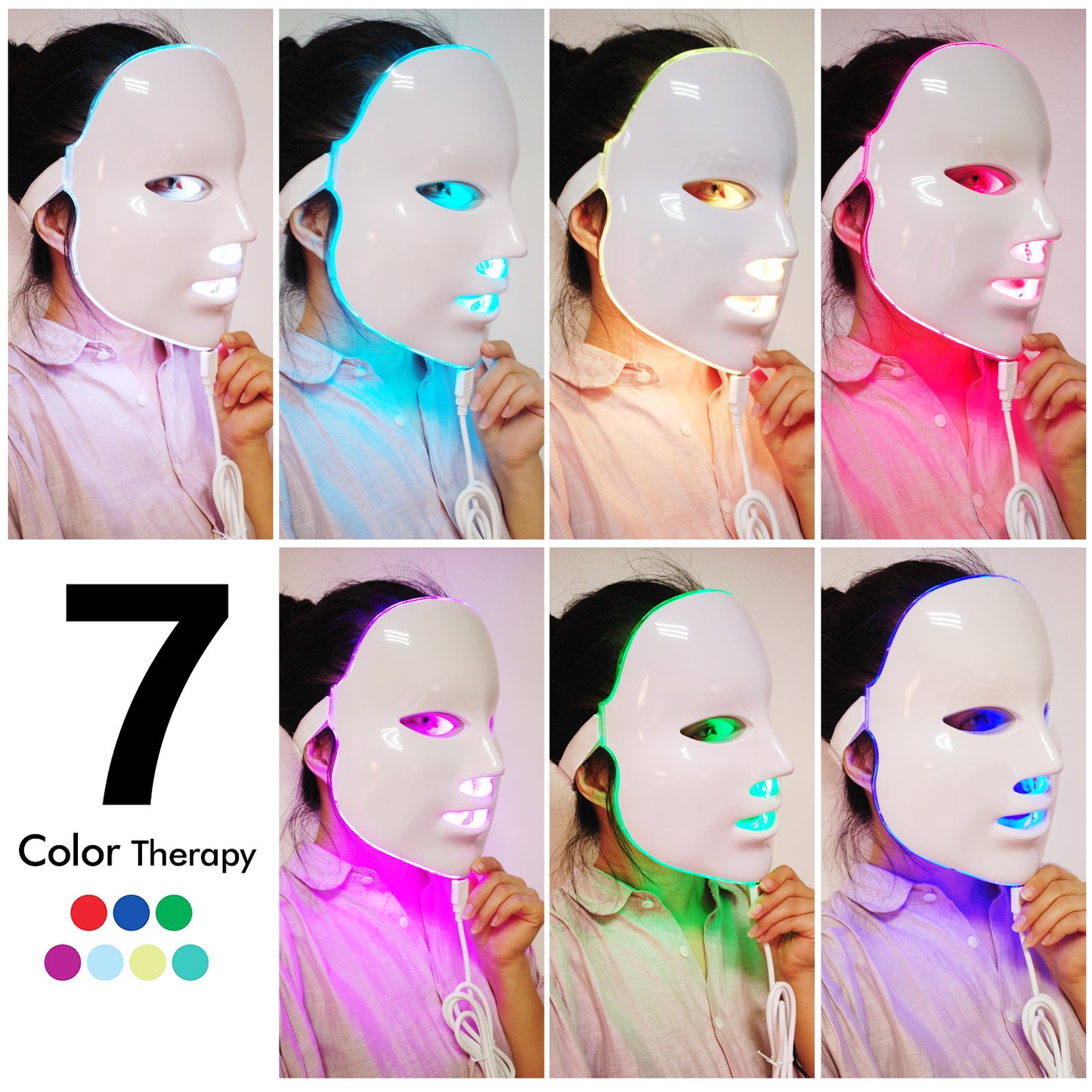 Máscara LED de 7 colores para uso terapeutico en rostro.  Máscara facial profesional de fotones con luz LED