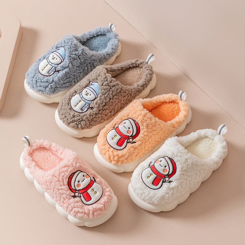 Lindas Pantuflas de muñeco de nieve de invierno,  pantuflas de felpa cálida con suela gruesa antideslizantes para parejas, zapatilla de casa, pantuflas suaves