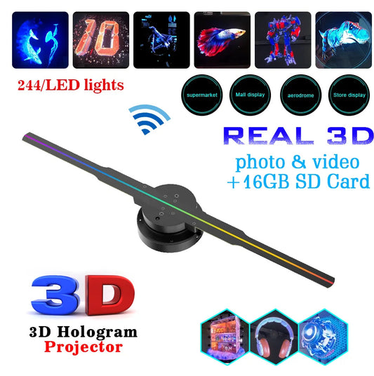 Proyector holográfico de luz Led luminosa, pantalla de ventilador artesanal, imagen de vídeo, luz holográfica 3d,