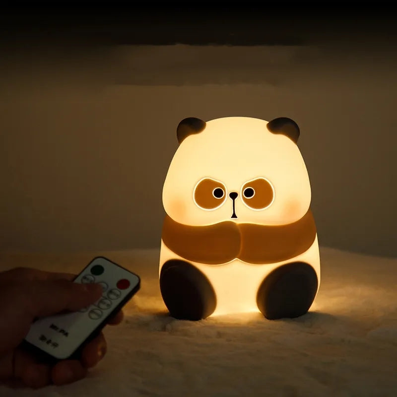 Luz LED de noche con forma de Panda para niños, lámpara de protección ocular de silicona con carga USB, con control remoto