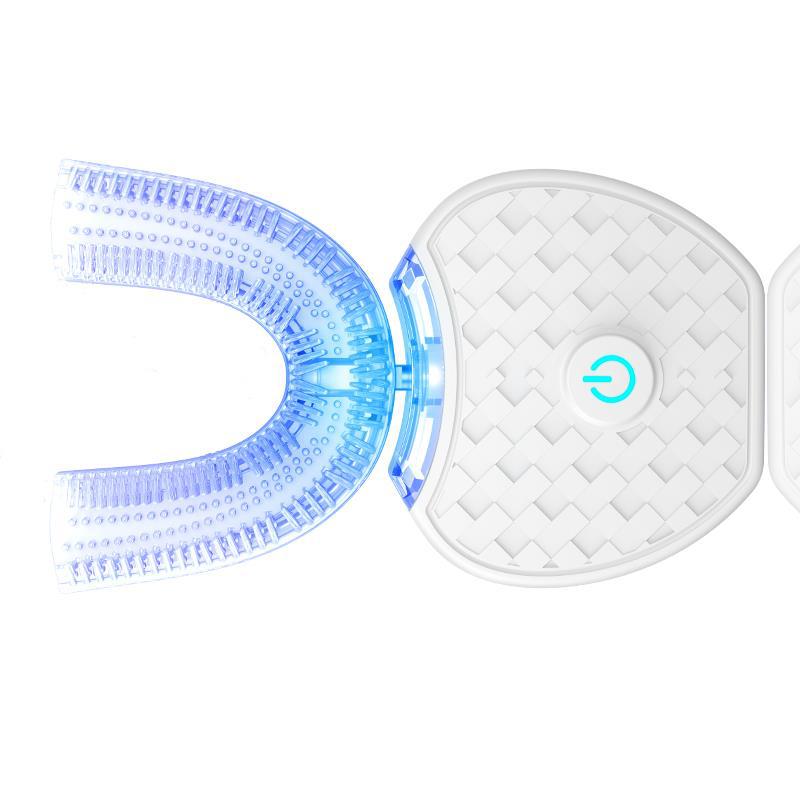 Cepillo de dientes eléctrico automático inteligente de 360 grados, resistente al agua, tipo U, blanqueador, luz azul, carga USB