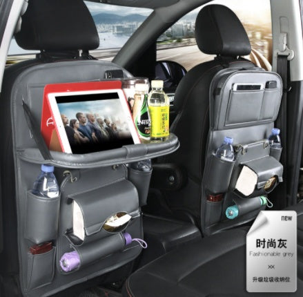 Organizador Colgante de Asiento para Auto | Bandeja + Bote de Basura + Múltiples Bolsillos