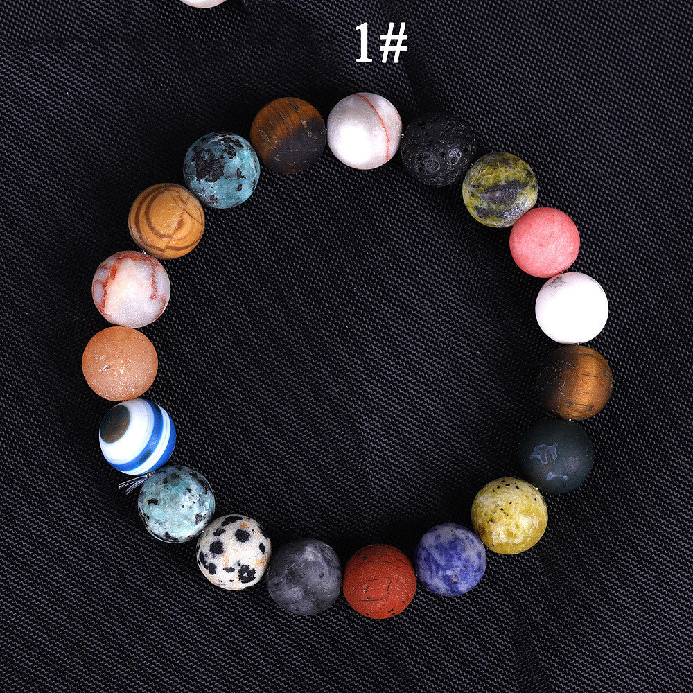 Pulsera De Ocho Piedras del Sistema Solar,  Piedras de lava natura utilizado para cuentas de chakras,  conductor de aceites esenciales para meditación y trabajos de energia.