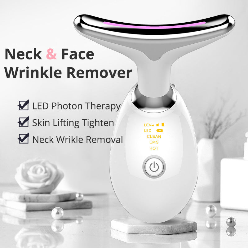 Masajeador térmico EMS para cuello, reafirmante y reafirmante, con microcorriente eléctrica y eliminador de arrugas.