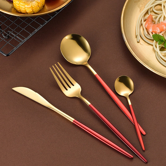 Juego de Cuchillo, Tenedor y Cucharas Acabado Titanio – Estilo Japonés y Coreano