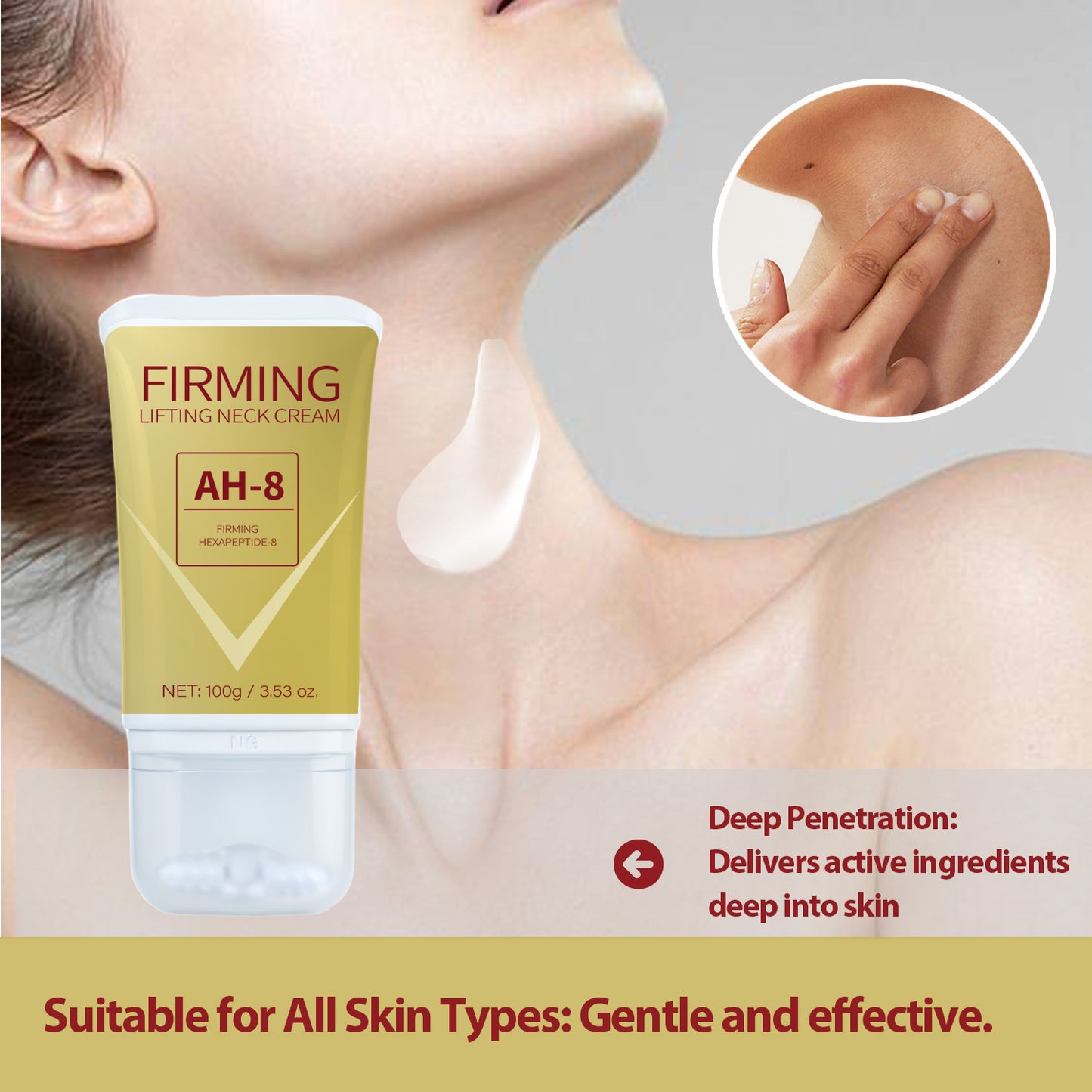 Crema reafirmante e hidratante para el cuello con rodillo