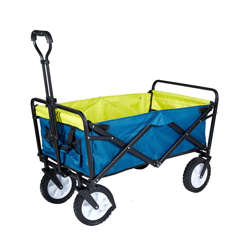 Carrito plegable de compras, resistente al aire última intervensión, plegable, para camping, jardín, playa, con ruedas universales, mango ajustable para compras (verde y azul)