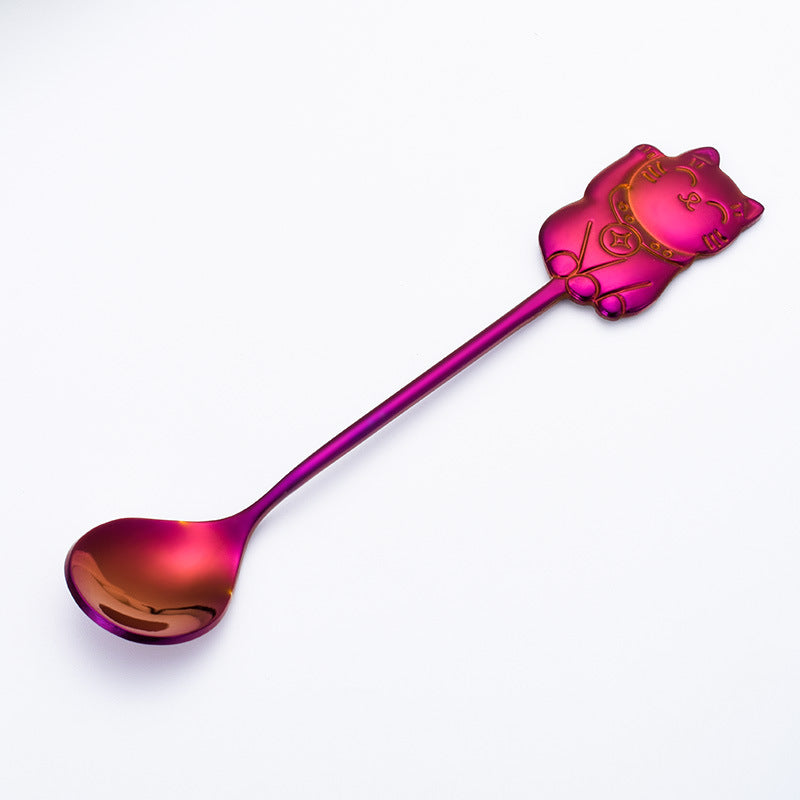 Cuchara Gato de la Suerte en Acero – Estilo Divertido y Elegante para Café y Postres