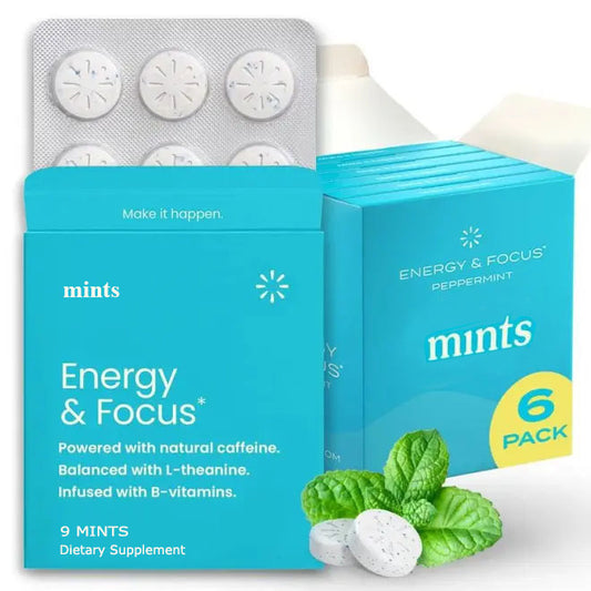 Mentas energéticas con cafeína para energía y concentración - Sin azúcar, con L-teanina, cafeína, vitaminas B12 y B6