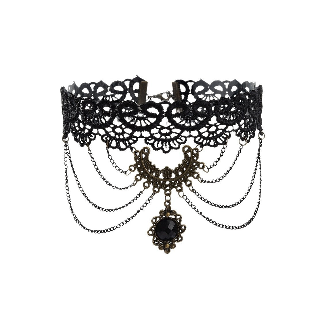 Collar de borlas de cinco puntas estilo gargantilla en distintos estilos color negro, excelente para tu outfit de noche