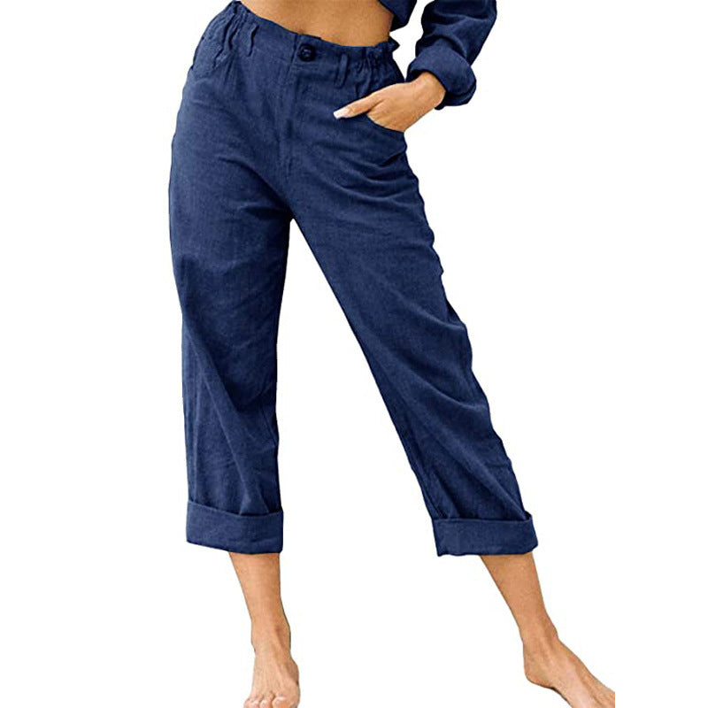 Pantalón Recto de Algodón y Lino | Cintura Alta Estilo Casual Elegante