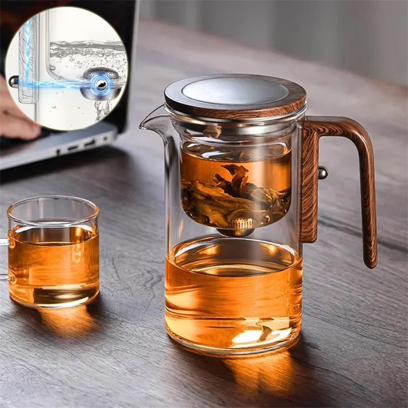 Tetera magnética con un solo clic, tetera de vidrio, recipiente interior para separar el agua del té