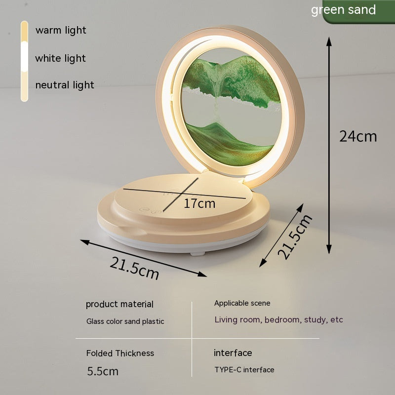 Lámpara de mesa con luz LED regulable, USB 3D reloj de arena en movimiento, de noche es luz nocturna (azul), cargador de celular