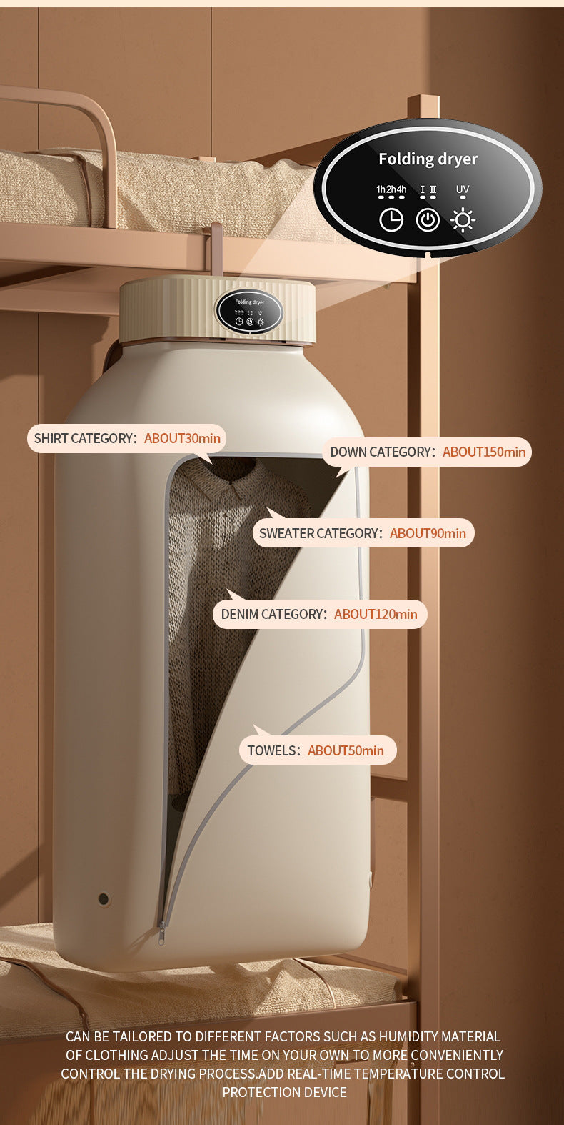 “Secadora plancha Portátil Plegable 600W | Ropa Seca en Minutos en bolsa con Pantalla Táctil”