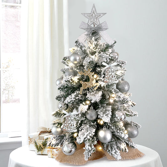 Mini árbol de Navidad de 2 pies con decoración navideña de mesa pequeña artificial ligera con nieve, decoración exquisita y adornos navideños para mesa para el hogar y la oficina