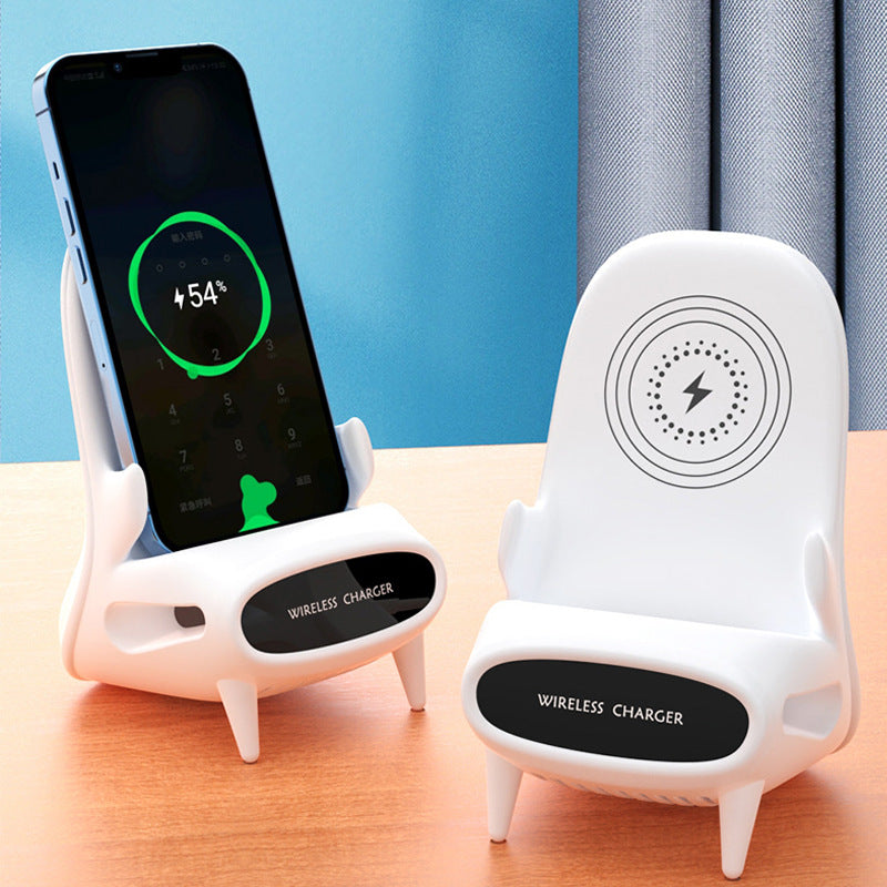 Mini silla portátil, cargador inalámbrico, escritorio para Apple y Androi, soporte para teléfono móvil, cargador inalámbrico, carga rápida de 10W, regalo especial