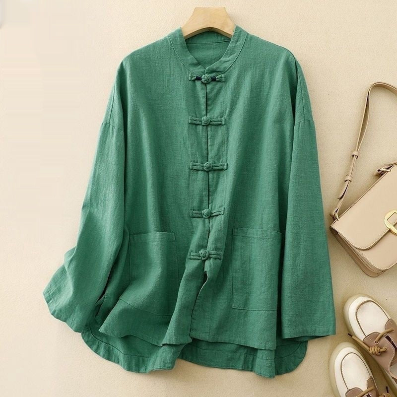 Camisa Oriental de Lino para Mujer | Corte Holgado y Natural