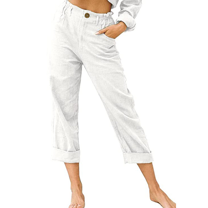 Pantalón Recto de Algodón y Lino | Cintura Alta Estilo Casual Elegante
