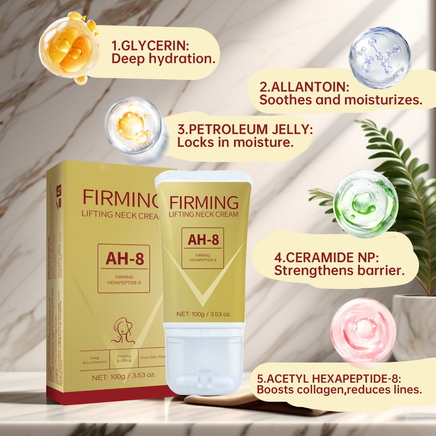Crema reafirmante e hidratante para el cuello con rodillo