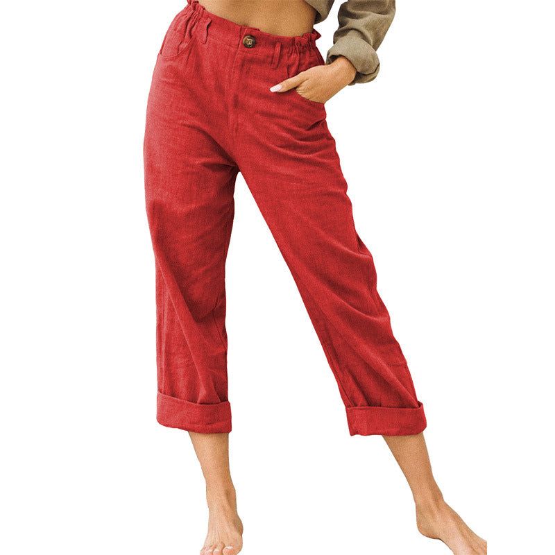 Pantalón Recto de Algodón y Lino | Cintura Alta Estilo Casual Elegante