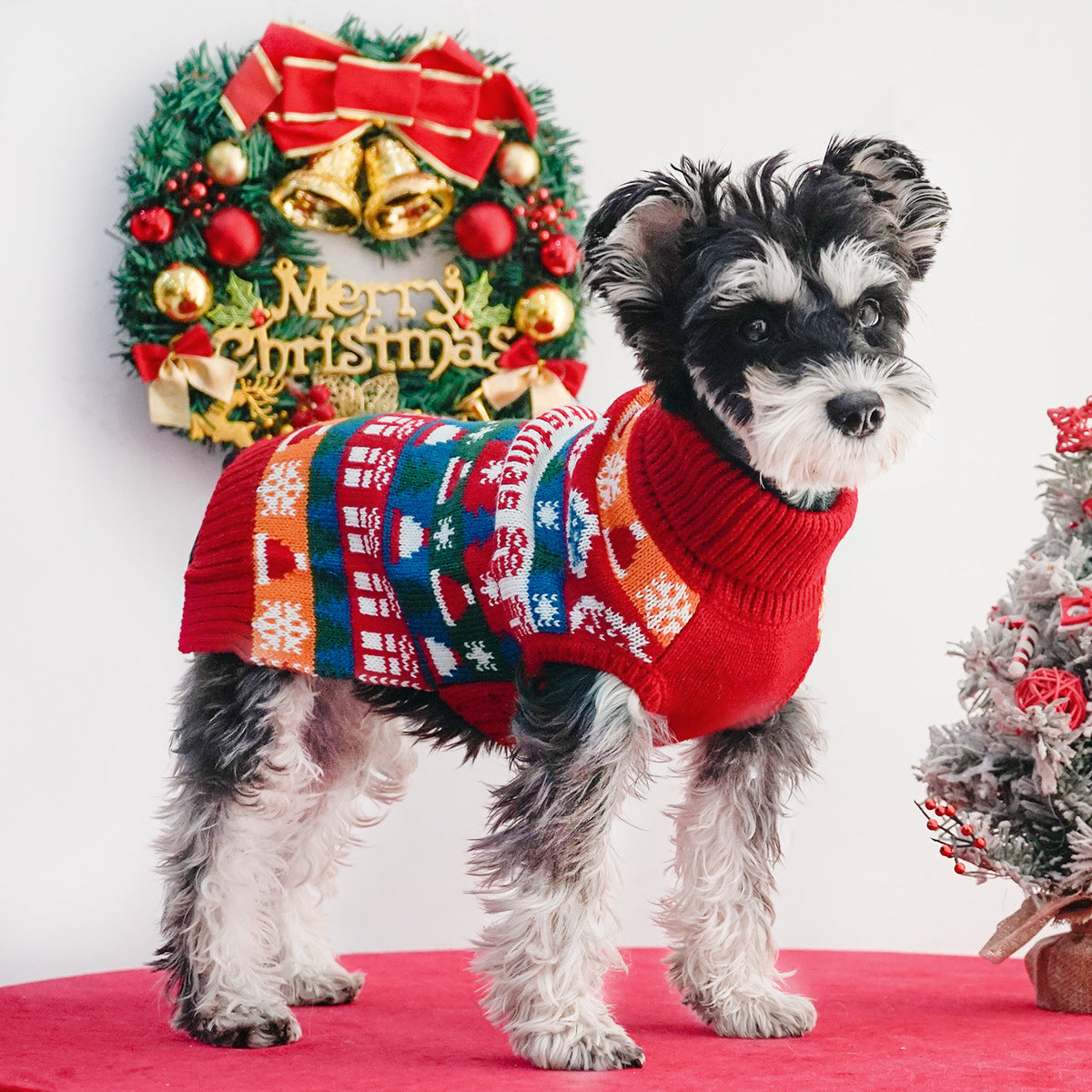 Suéter de cuello alto navideño para perro, hermosa tonalidad de fiesta, suave y cálido