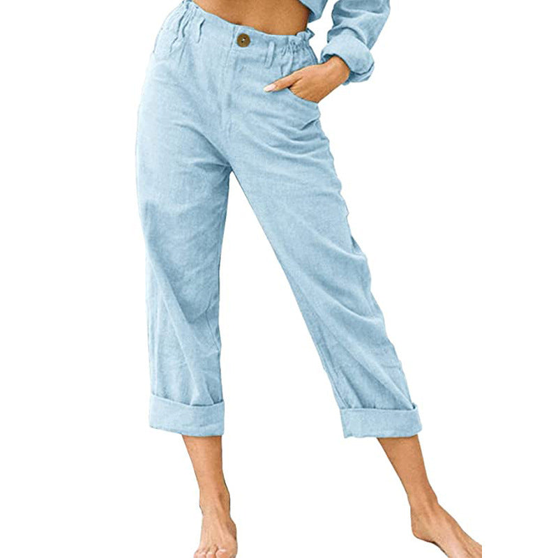Pantalón Recto de Algodón y Lino | Cintura Alta Estilo Casual Elegante