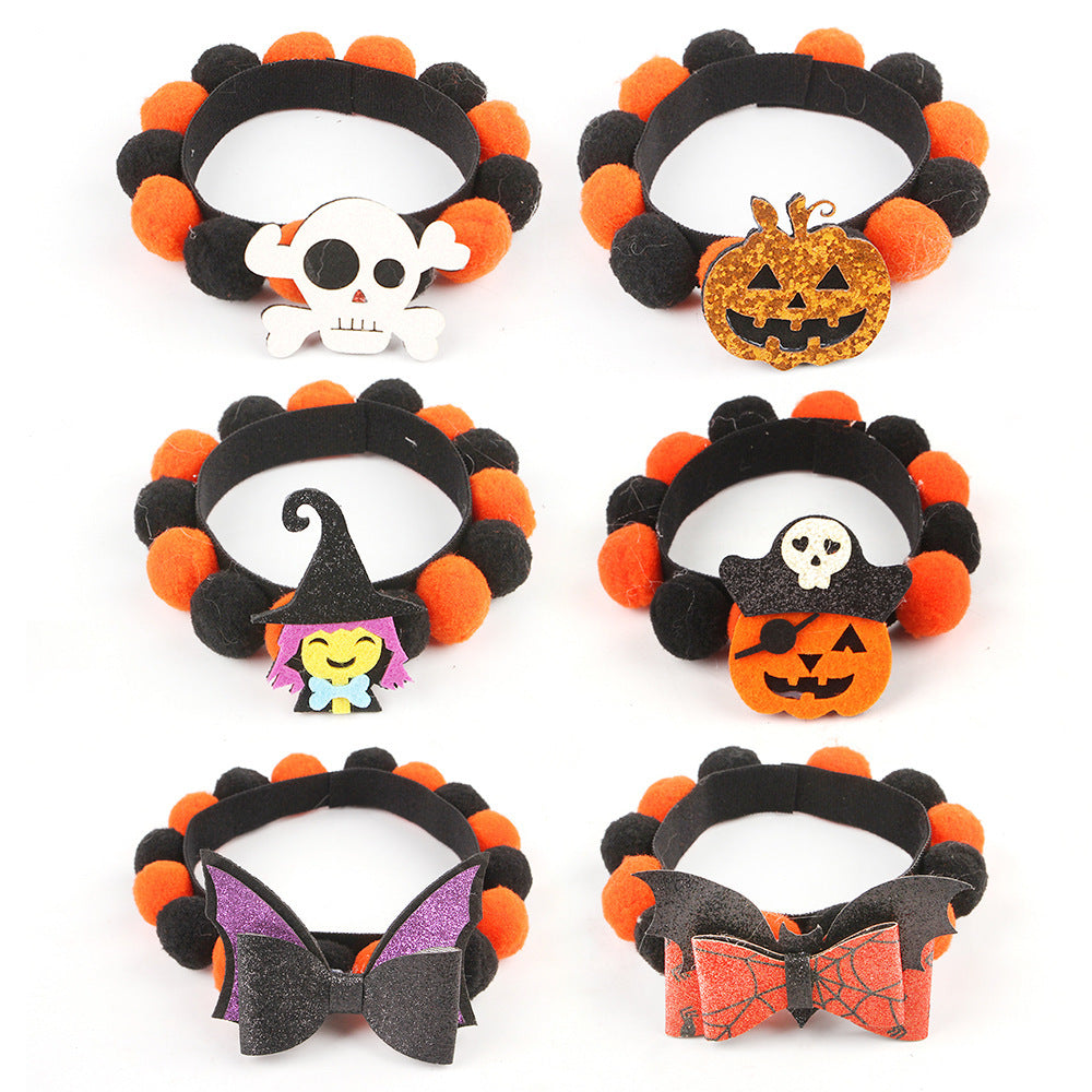 Accesorios de calabaza para el cuello, collar de bola de piel para mascotas de Halloween