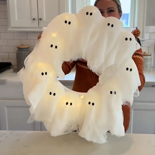 Guirnalda Fantasma con Luces LED – Decoración de Puerta para Halloween