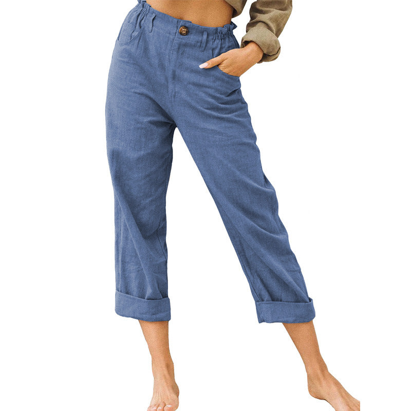 Pantalón Recto de Algodón y Lino | Cintura Alta Estilo Casual Elegante