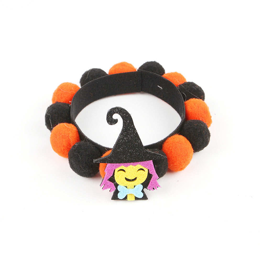 Accesorios de calabaza para el cuello, collar de bola de piel para mascotas de Halloween