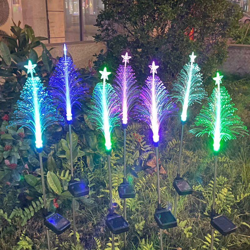 Luz solar de Navidad con pentagrama de fibra óptica para exteriores, arbolitos de luces de fibra óptica muy luminosos