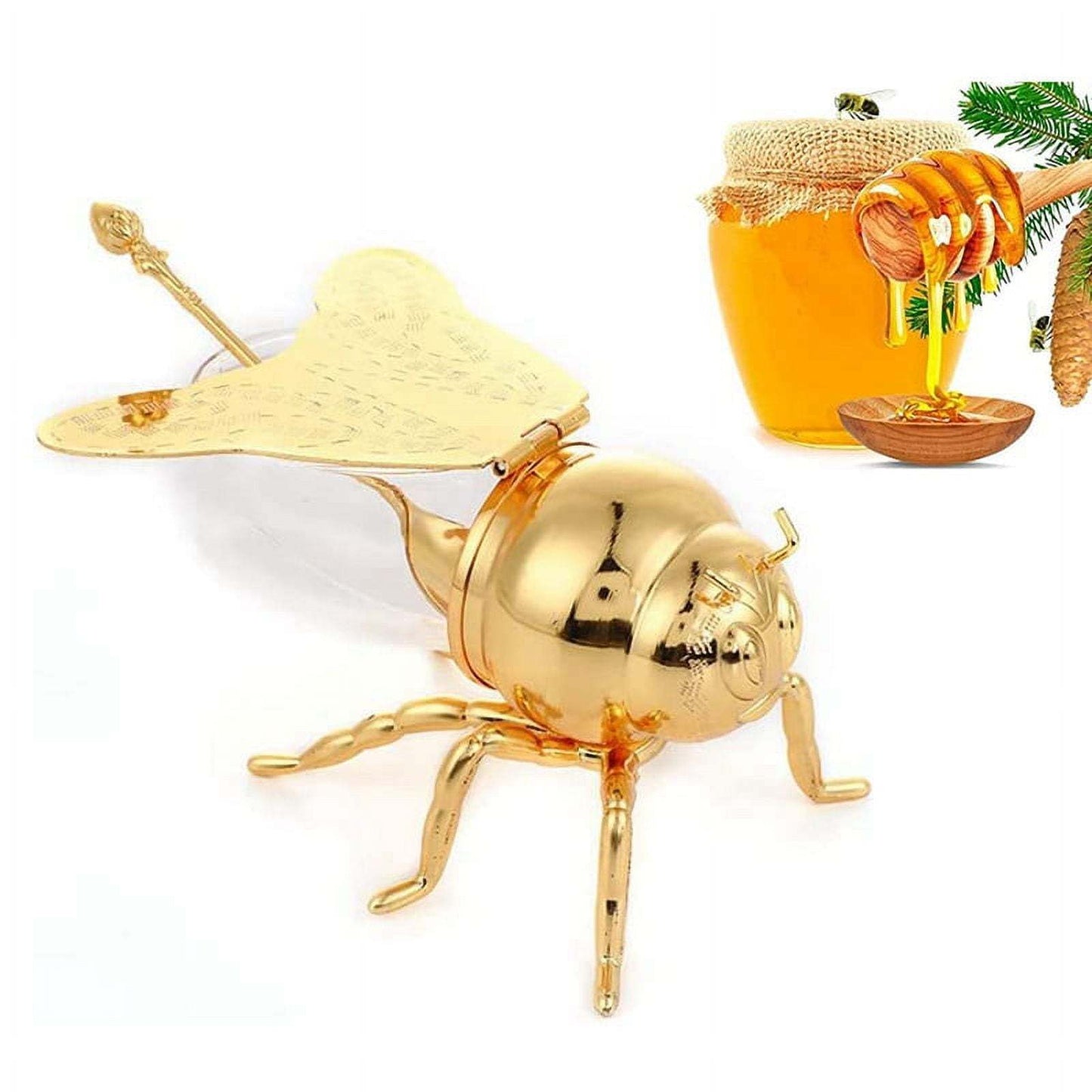 Tarro de miel con forma de abeja y cuchara, versátil y novedoso, ideal para condimentos, aceite
