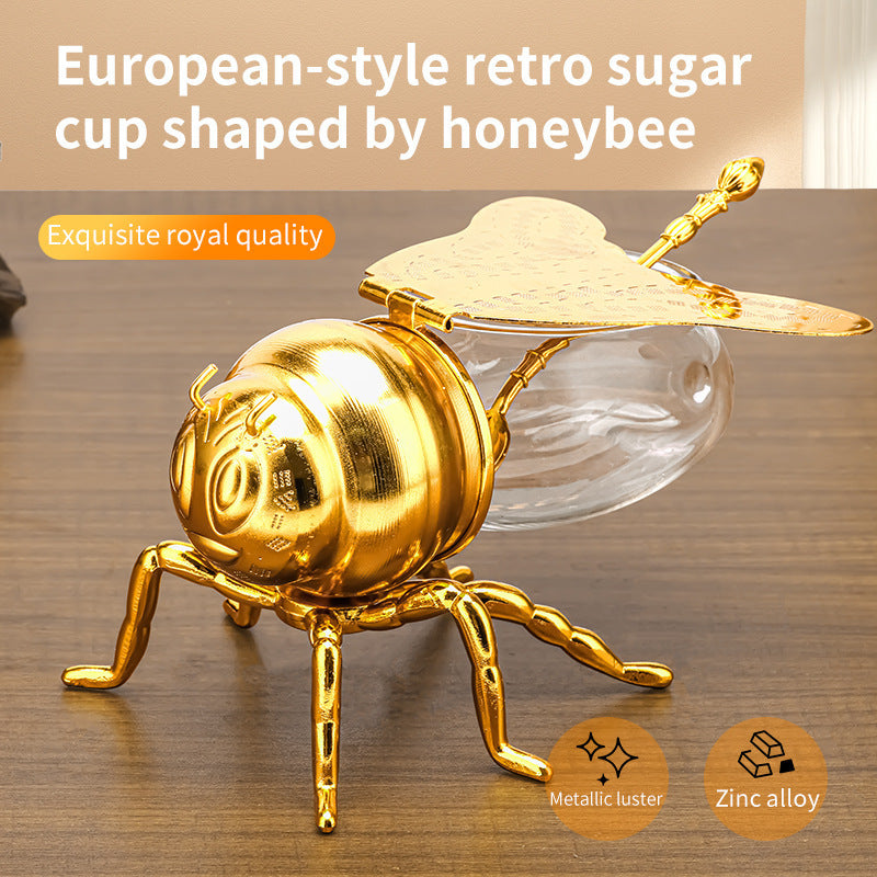 Tarro de miel con forma de abeja y cuchara, versátil y novedoso, ideal para condimentos, aceite