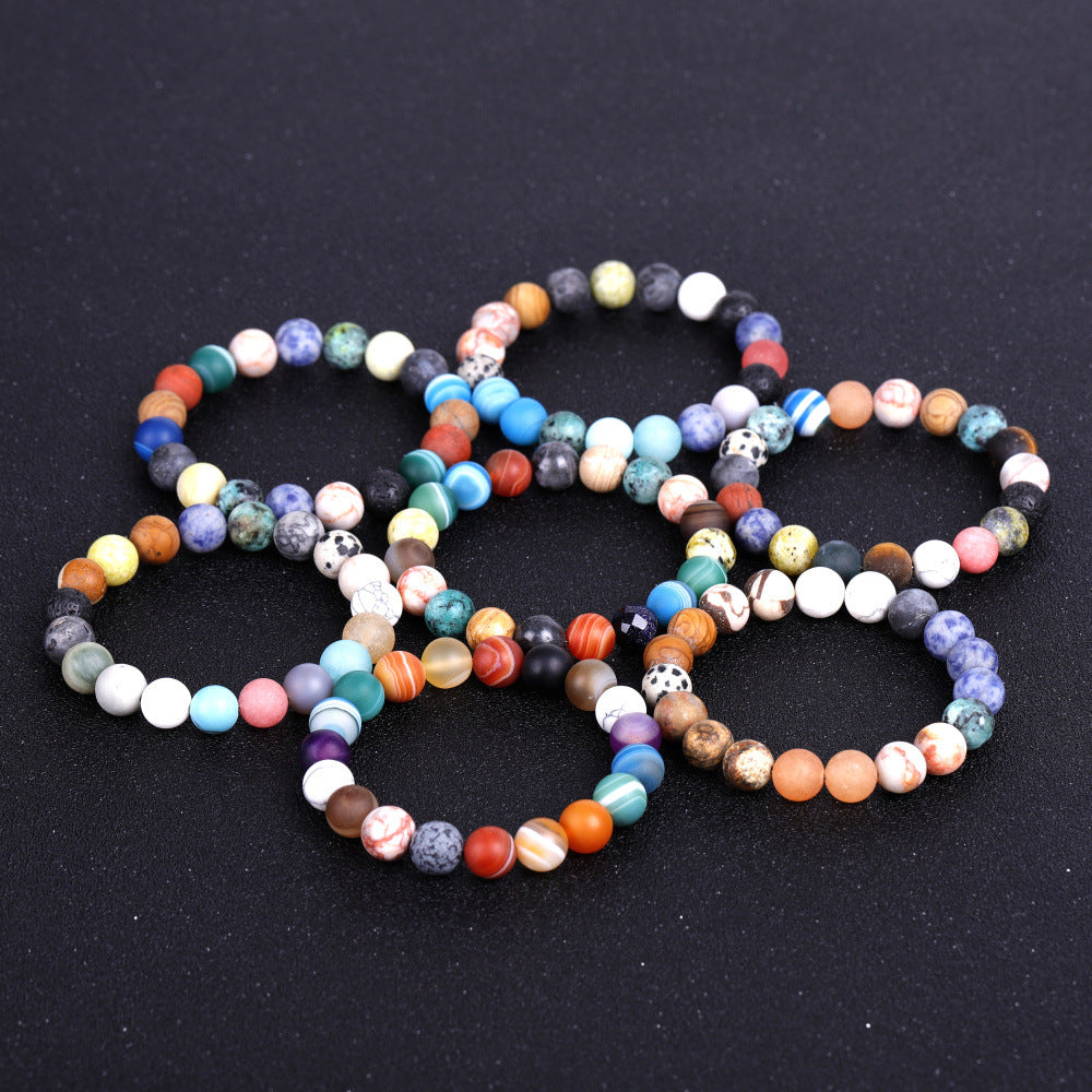 Pulsera De Ocho Piedras del Sistema Solar,  Piedras de lava natura utilizado para cuentas de chakras,  conductor de aceites esenciales para meditación y trabajos de energia.