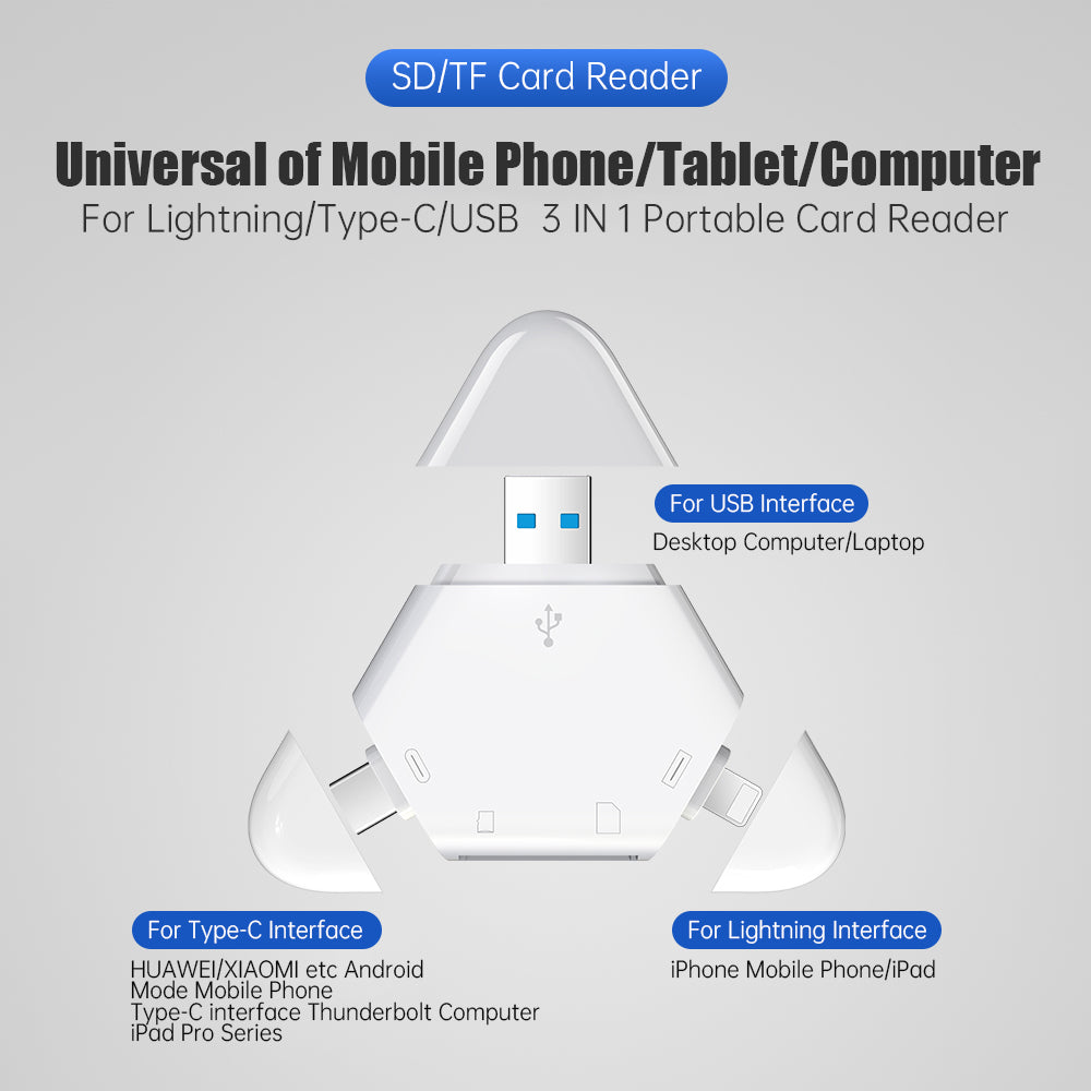 3 en 1 adaptador OTG de alta velocidad magnético multifunción USB 3.0 USB 2.0 para lector de tarjetas SD TF