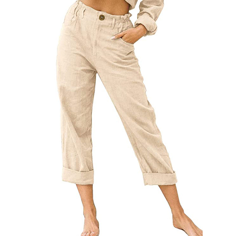 Pantalón Recto de Algodón y Lino | Cintura Alta Estilo Casual Elegante